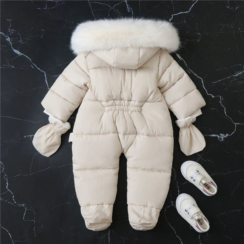 -30℃ Plus Thick Velvet Rompers Baby Padded Warm Bodysuits Clothes Winter Infant Waterproof Hooded One-Pieces Girls Boys Overalls
