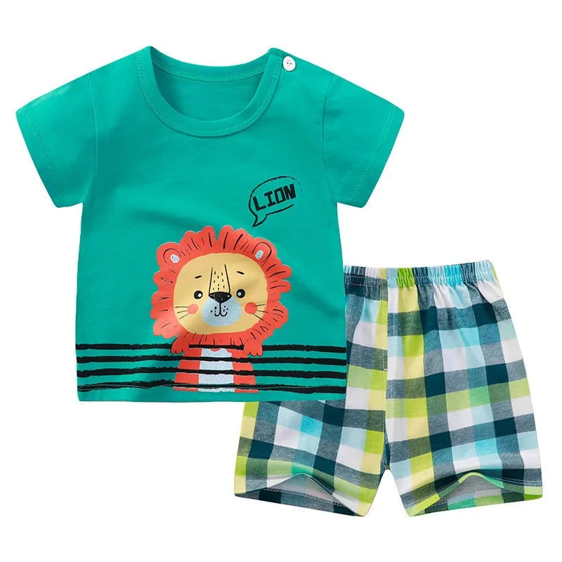 Child Clothing Sets Boys Cartoon Print Tshirt Simple Fashion Tees Shorts New Cute Tops Tracksuits Kids Short Sleeve Tops Shorts