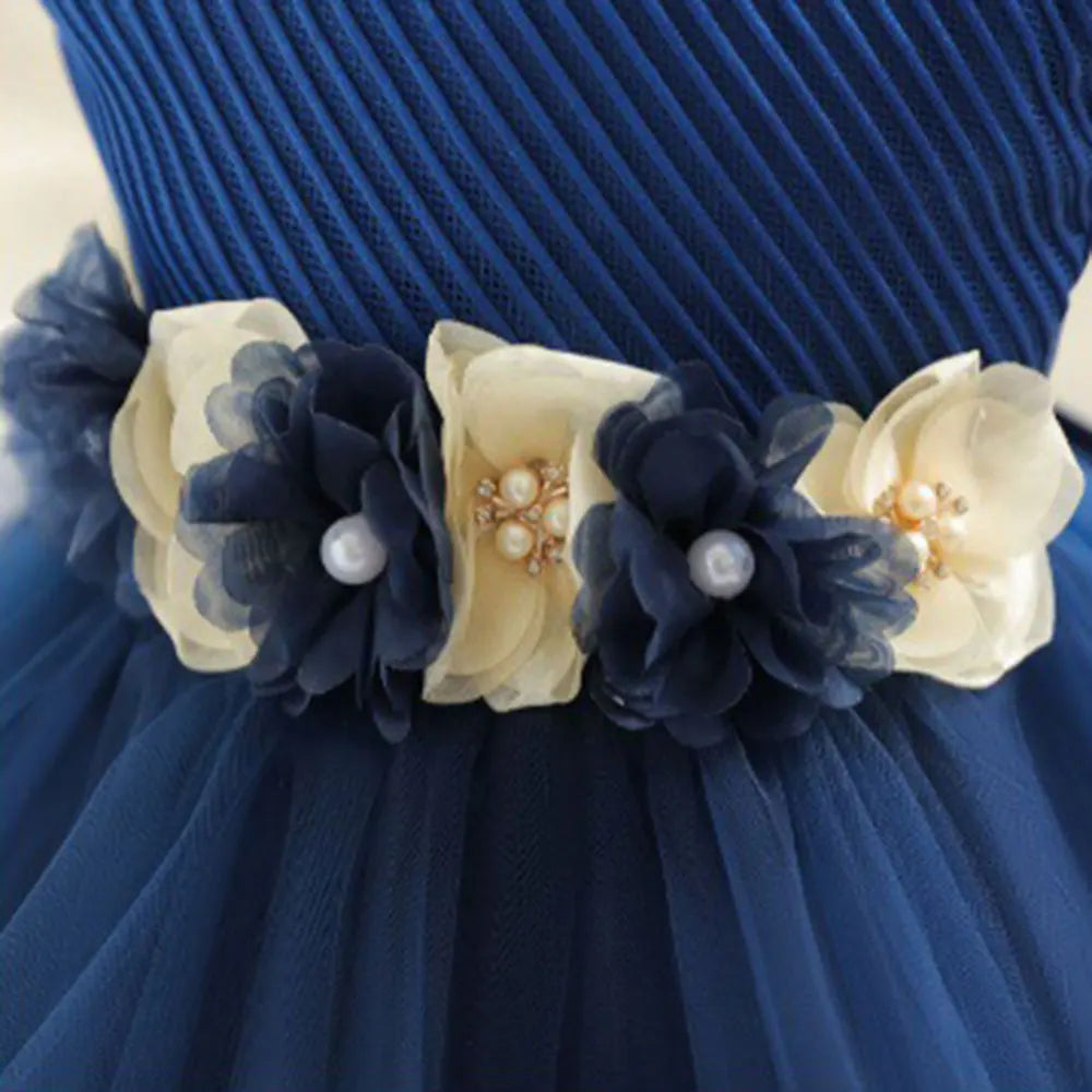 Princess Girl Kid's Dress Flower Bowknot Mesh Layered Baby Party Dresses Striped White Sleeveless Toddler Frocks 0 To 24 Months