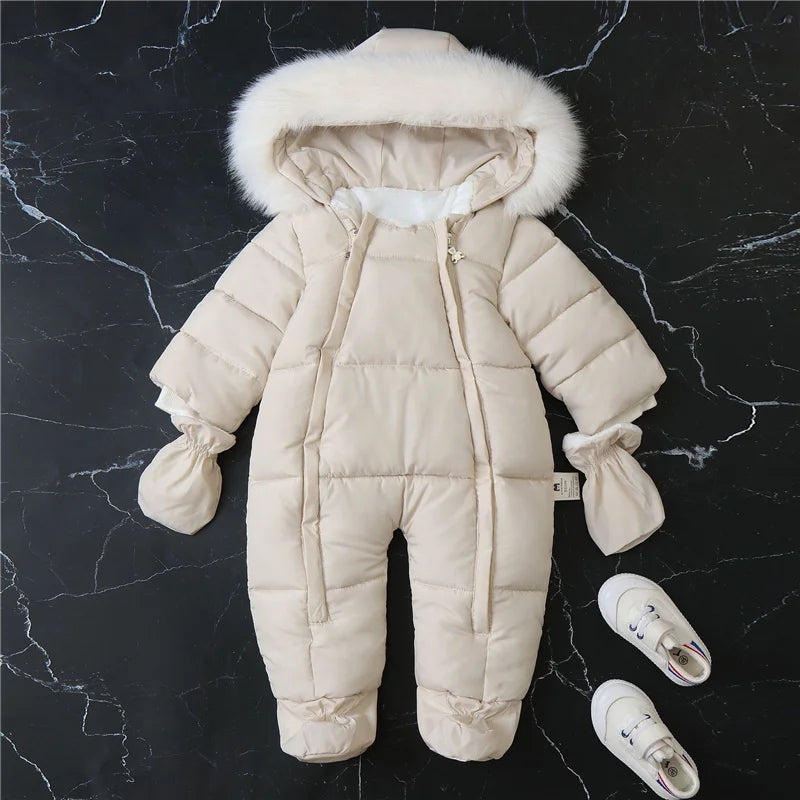 -30℃ Plus Thick Velvet Rompers Baby Padded Warm Bodysuits Clothes Winter Infant Waterproof Hooded One-Pieces Girls Boys Overalls