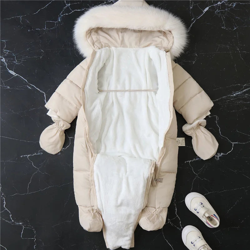 -30℃ Plus Thick Velvet Rompers Baby Padded Warm Bodysuits Clothes Winter Infant Waterproof Hooded One-Pieces Girls Boys Overalls