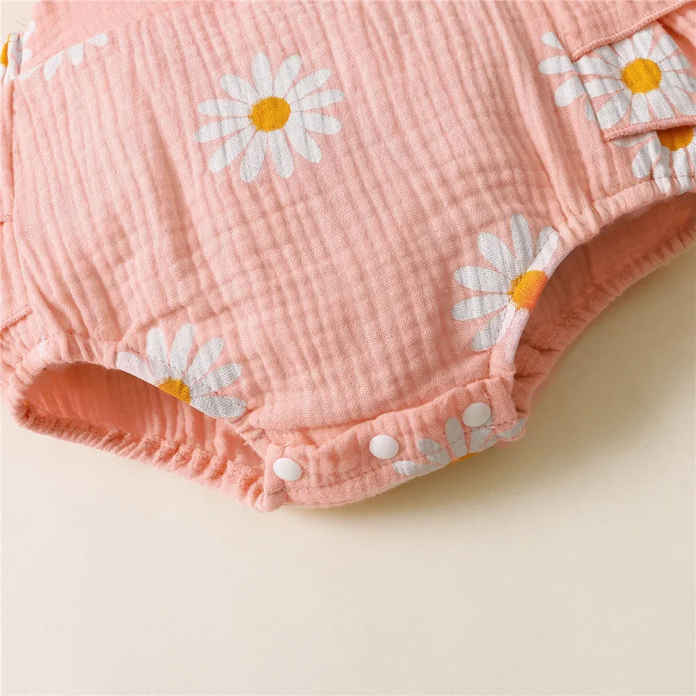 0-18 Months Newborn Baby Girl Romper Flutter Sleeve Cotton Bodysuit+Headband Floral Print Jumpsuit Toddler Summer Daily Outfits