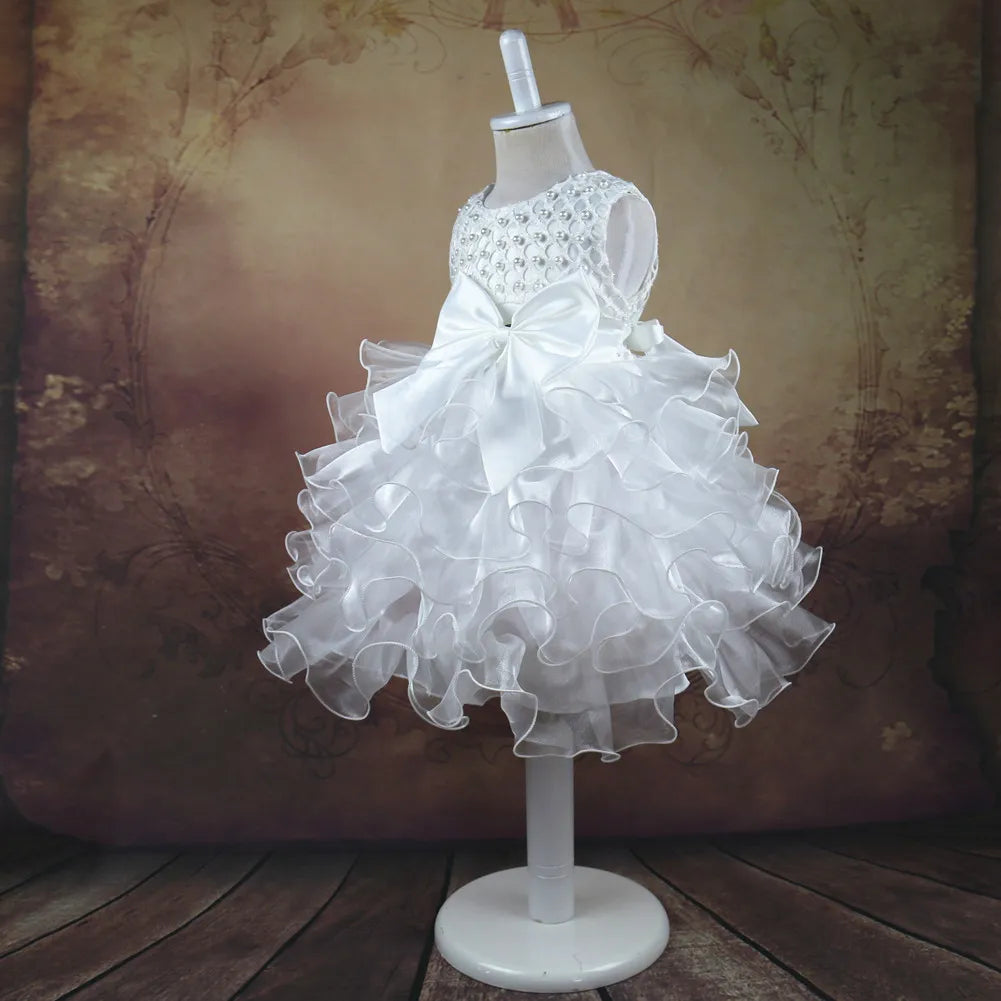0 6 12 18 24 Months Newborn Dress Pearls Mesh Fashion Party Little Princess Baby Dress Christmas Birthday Gift New Kids Clothes