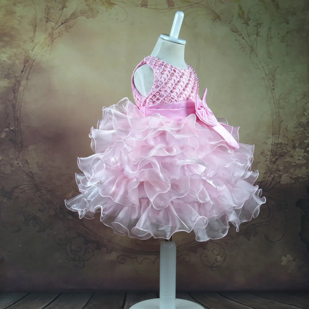0 6 12 18 24 Months Newborn Dress Pearls Mesh Fashion Party Little Princess Baby Dress Christmas Birthday Gift New Kids Clothes