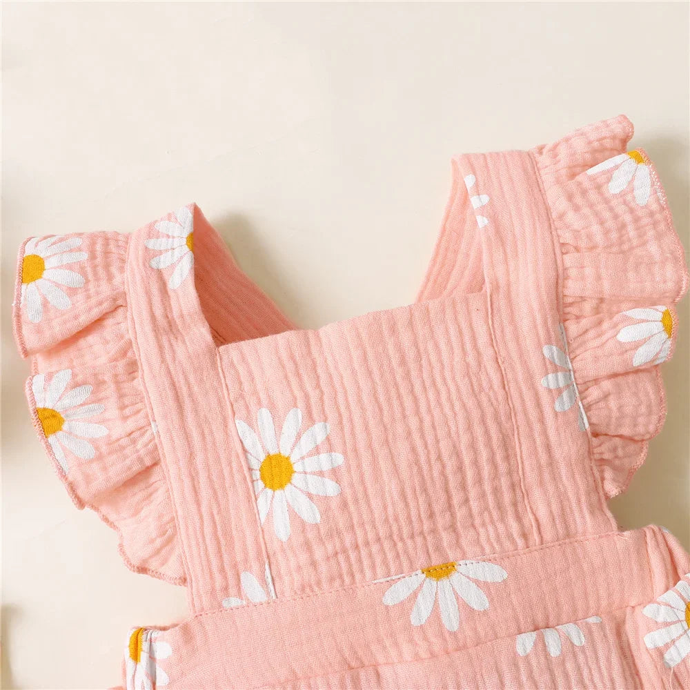 0-18 Months Newborn Baby Girl Romper Flutter Sleeve Cotton Bodysuit+Headband Floral Print Jumpsuit Toddler Summer Daily Outfits