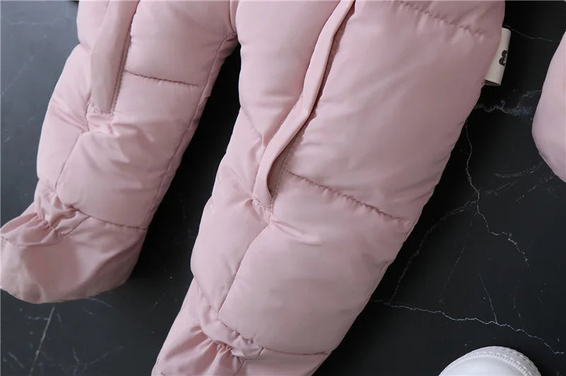 -30℃ Plus Thick Velvet Rompers Baby Padded Warm Bodysuits Clothes Winter Infant Waterproof Hooded One-Pieces Girls Boys Overalls