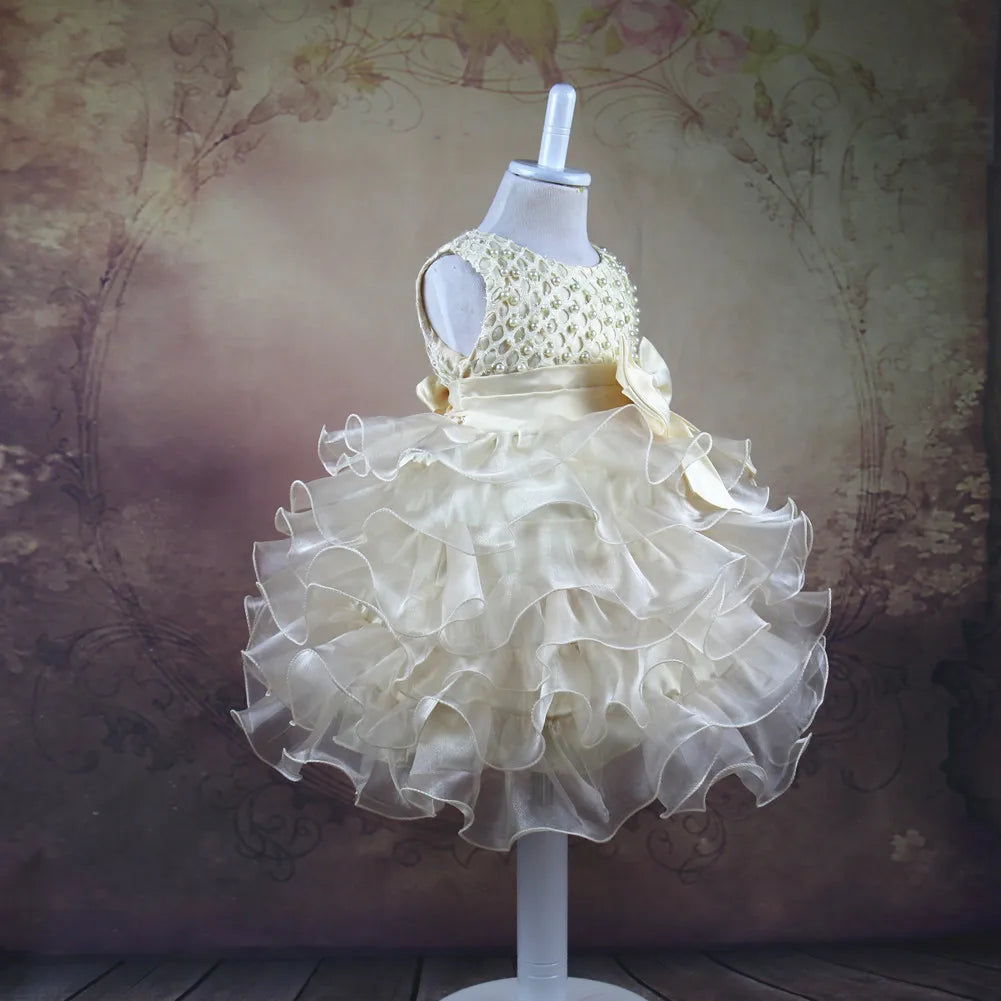 0 6 12 18 24 Months Newborn Dress Pearls Mesh Fashion Party Little Princess Baby Dress Christmas Birthday Gift New Kids Clothes