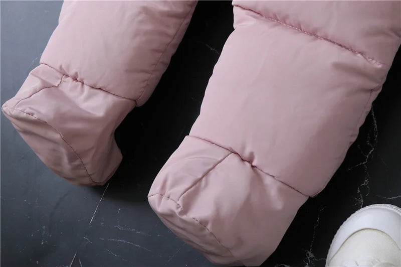 -30℃ Plus Thick Velvet Rompers Baby Padded Warm Bodysuits Clothes Winter Infant Waterproof Hooded One-Pieces Girls Boys Overalls