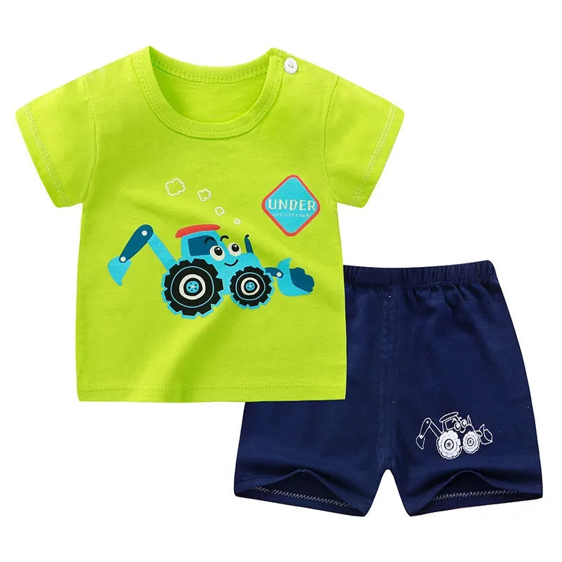 Child Clothing Sets Boys Cartoon Print Tshirt Simple Fashion Tees Shorts New Cute Tops Tracksuits Kids Short Sleeve Tops Shorts