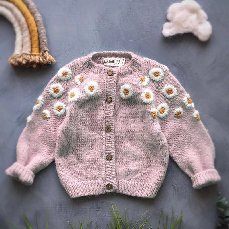 MILANCEL Autumn Baby Clothes Embroidered Cardigan Little Daisy Sweater