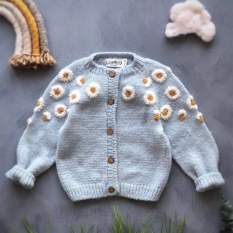 MILANCEL Autumn Baby Clothes Embroidered Cardigan Little Daisy Sweater