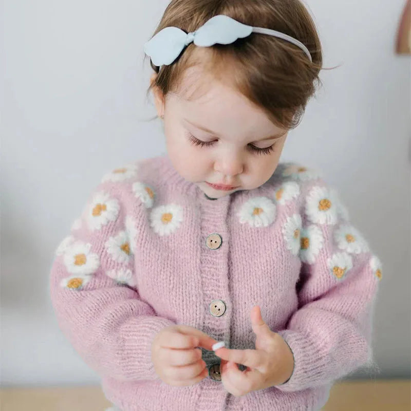 MILANCEL Autumn Baby Clothes Embroidered Cardigan Little Daisy Sweater