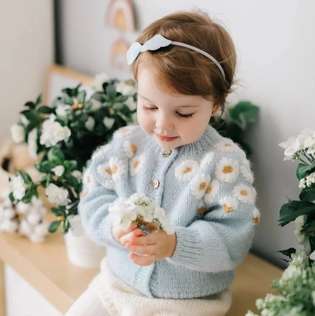 MILANCEL Autumn Baby Clothes Embroidered Cardigan Little Daisy Sweater