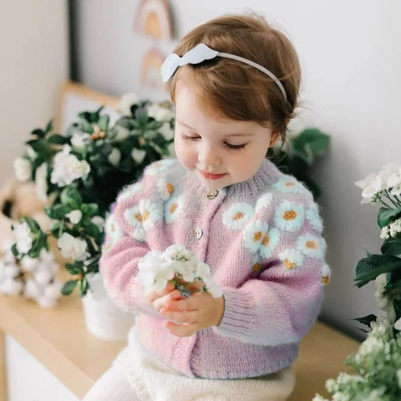 MILANCEL Autumn Baby Clothes Embroidered Cardigan Little Daisy Sweater