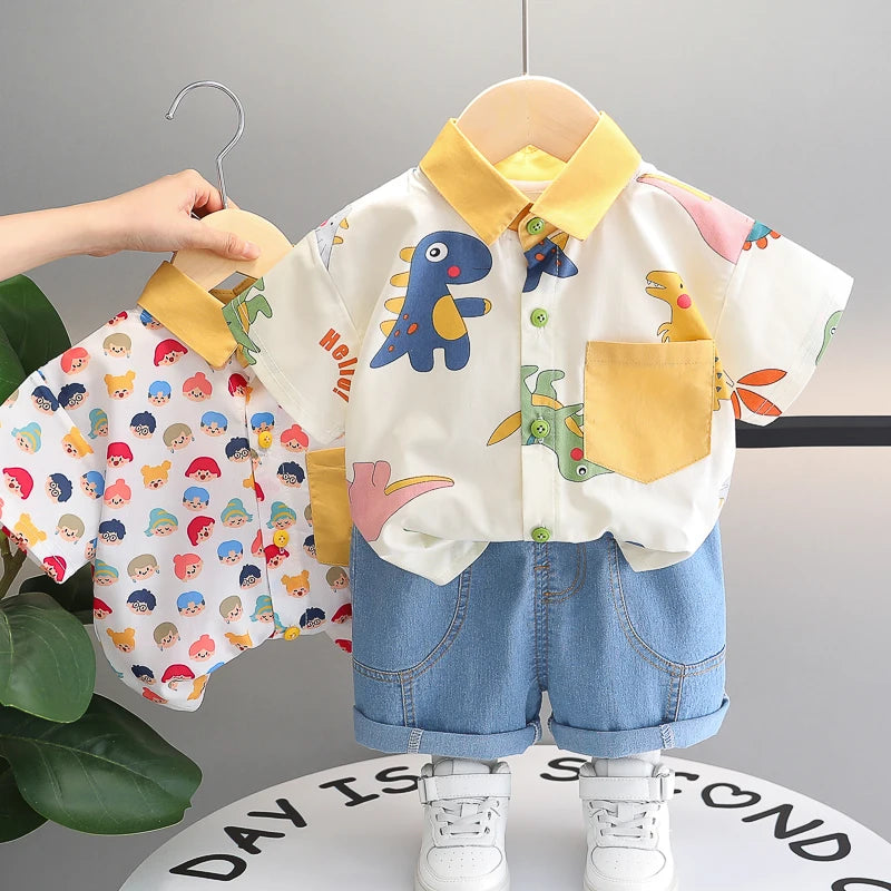 Children Boys Casual dinosaur Shirt Shorts 2Pcs/Sets New Summer Baby Clothes Suit Toddler Costume Infant Outfits Kids Tracksuits