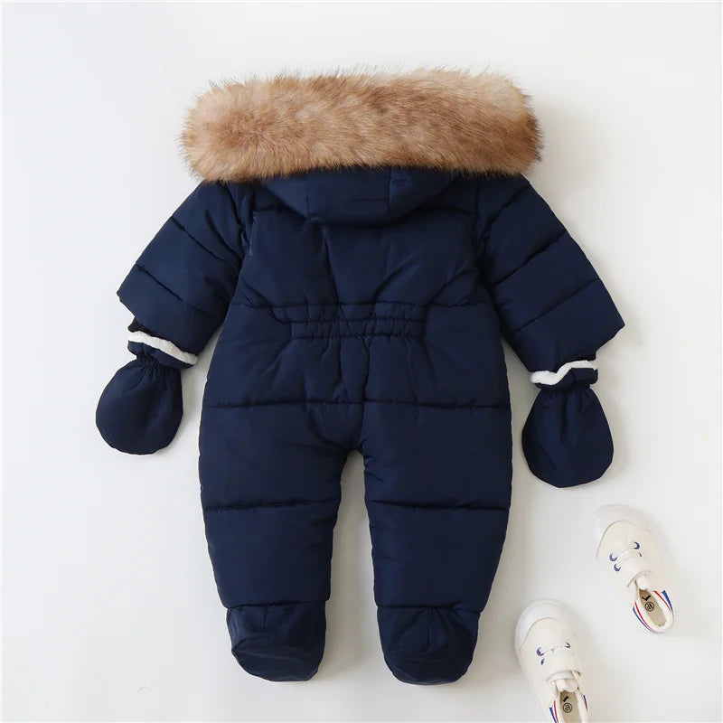 -30℃ Plus Thick Velvet Rompers Baby Padded Warm Bodysuits Clothes Winter Infant Waterproof Hooded One-Pieces Girls Boys Overalls