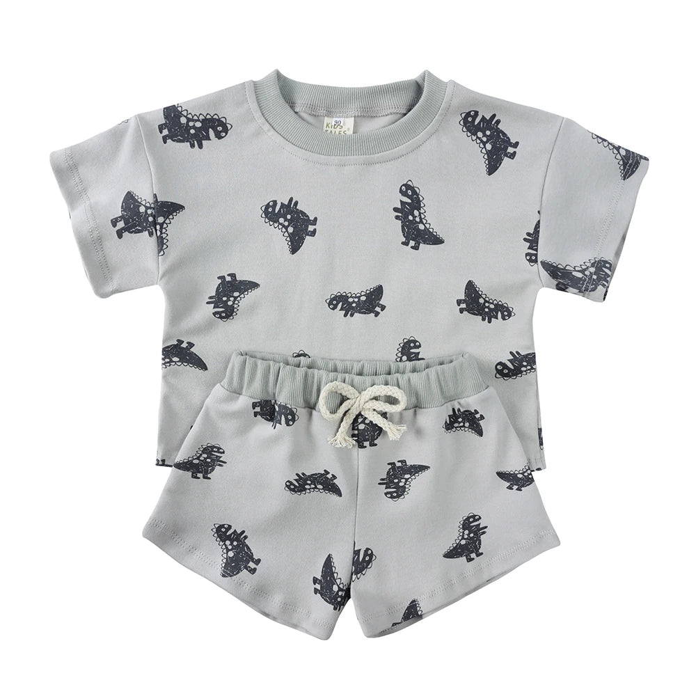 Elvesnest Kids Clothes Girls Outfit Set Cotton Linen Short Sleeve Tops Shorts Summer Baby Boy Clothes Children Clothing 1-8Years