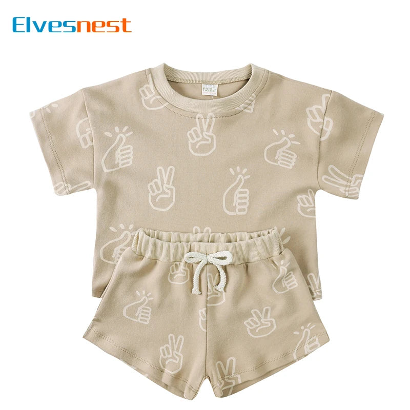 Elvesnest Kids Clothes Girls Outfit Set Cotton Linen Short Sleeve Tops Shorts Summer Baby Boy Clothes Children Clothing 1-8Years