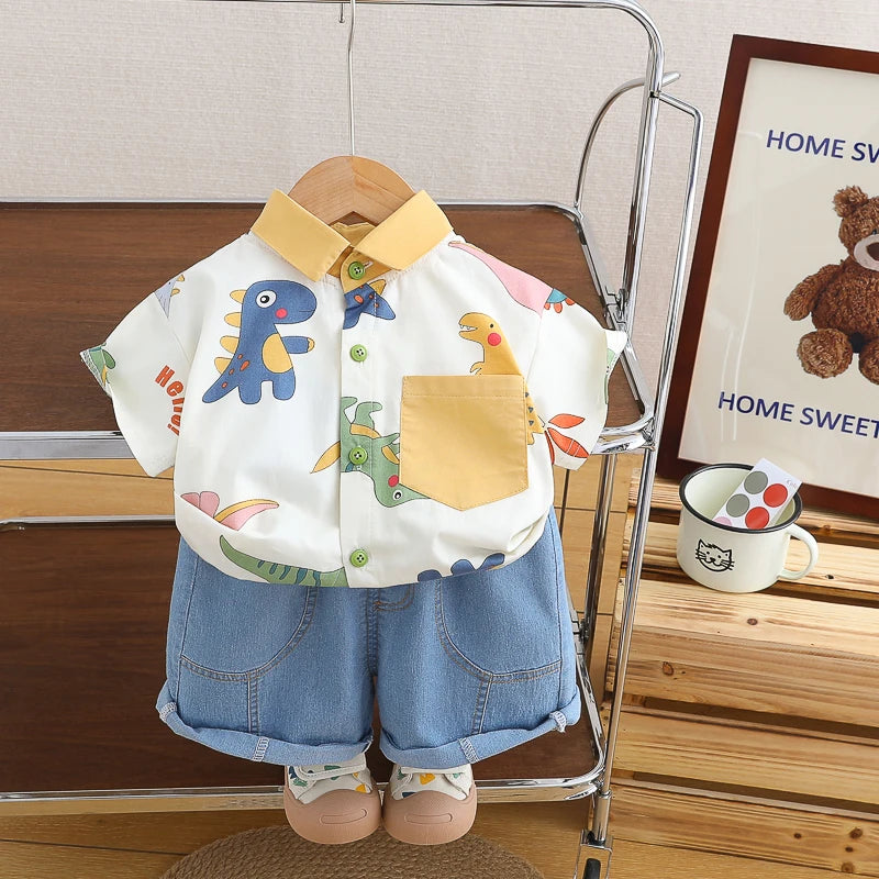 Children Boys Casual dinosaur Shirt Shorts 2Pcs/Sets New Summer Baby Clothes Suit Toddler Costume Infant Outfits Kids Tracksuits