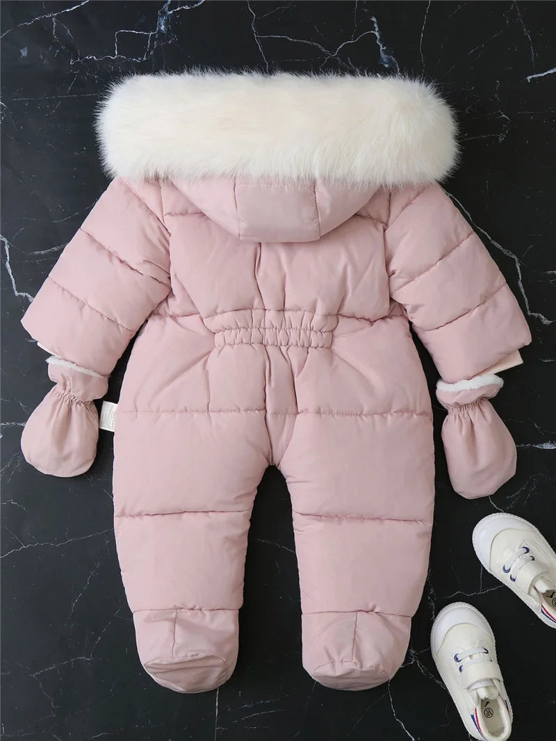-30℃ Plus Thick Velvet Rompers Baby Padded Warm Bodysuits Clothes Winter Infant Waterproof Hooded One-Pieces Girls Boys Overalls