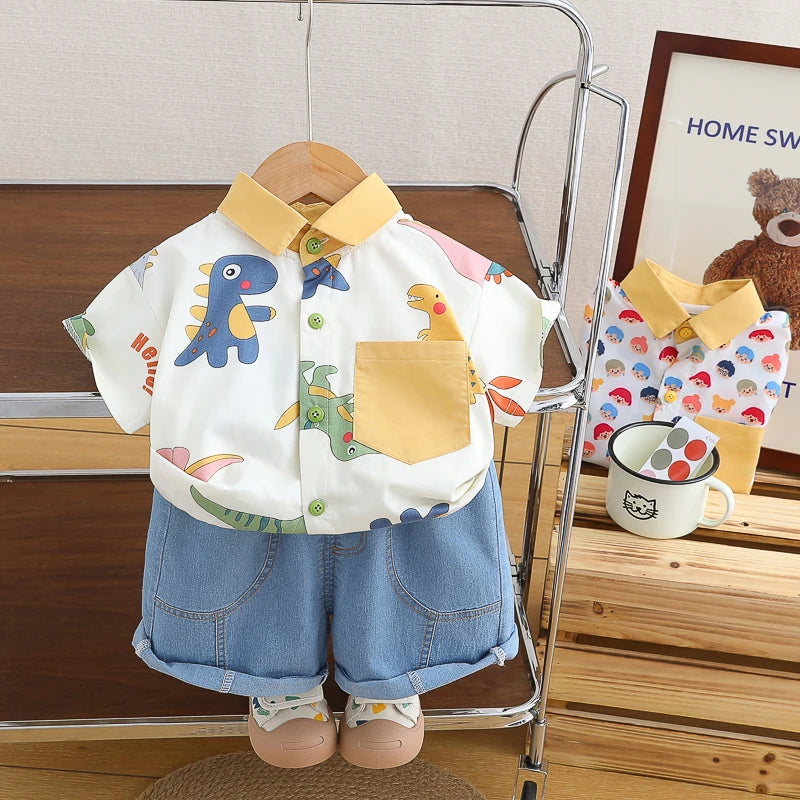 Children Boys Casual dinosaur Shirt Shorts 2Pcs/Sets New Summer Baby Clothes Suit Toddler Costume Infant Outfits Kids Tracksuits