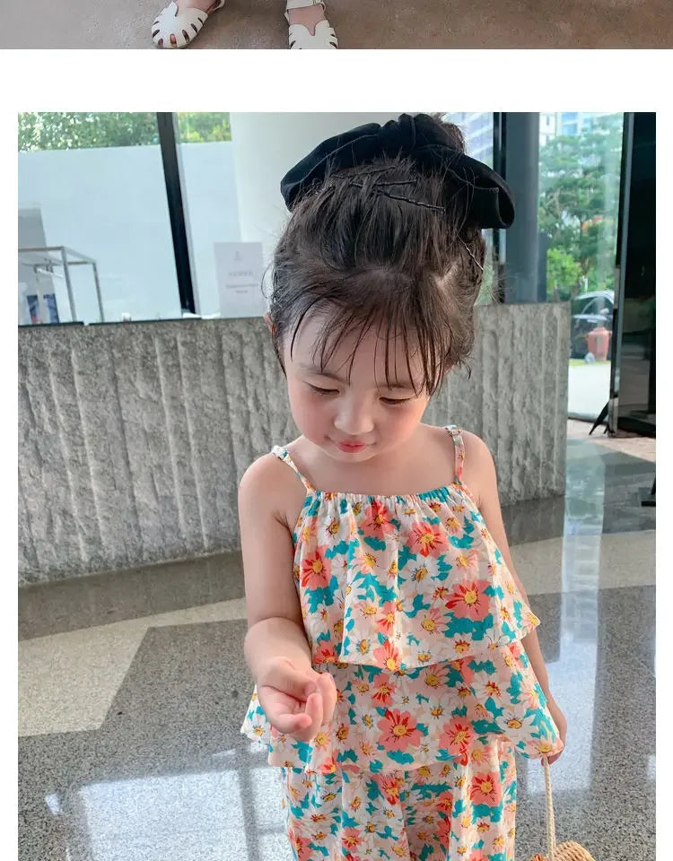 2024 Summer New baby Girls' Suits Cute Floral Vest And Anti-Mosquito Pants Children Clothing Sets Fashion Kids Outfit
