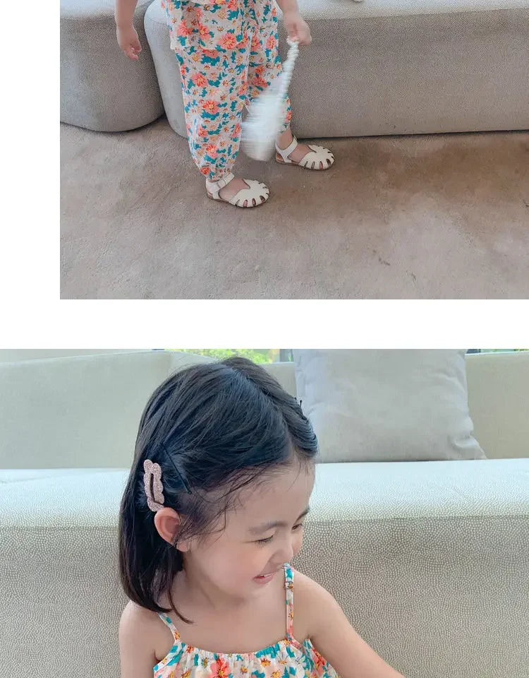2024 Summer New baby Girls' Suits Cute Floral Vest And Anti-Mosquito Pants Children Clothing Sets Fashion Kids Outfit