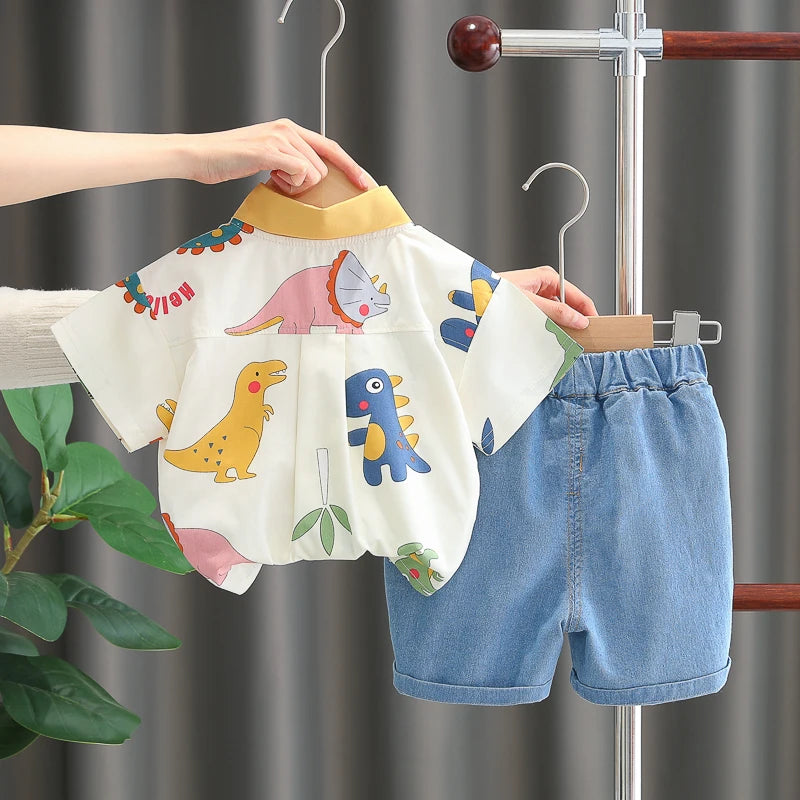 Children Boys Casual dinosaur Shirt Shorts 2Pcs/Sets New Summer Baby Clothes Suit Toddler Costume Infant Outfits Kids Tracksuits