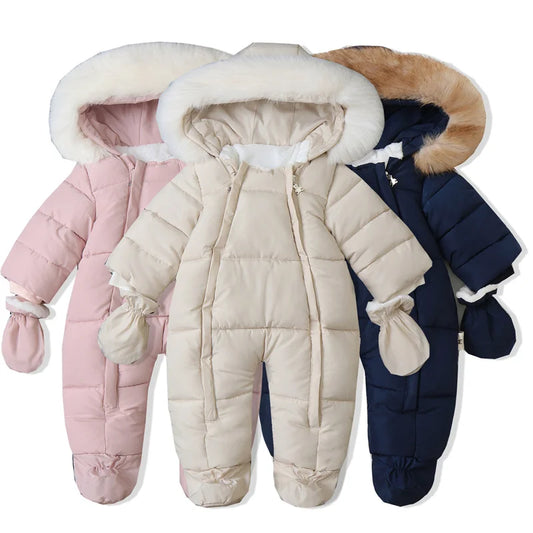 -30℃ Plus Thick Velvet Rompers Baby Padded Warm Bodysuits Clothes Winter Infant Waterproof Hooded One-Pieces Girls Boys Overalls