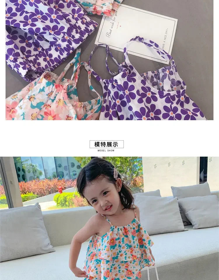 2024 Summer New baby Girls' Suits Cute Floral Vest And Anti-Mosquito Pants Children Clothing Sets Fashion Kids Outfit