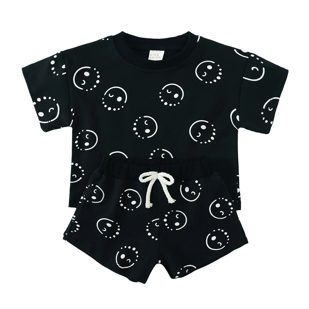 Elvesnest Kids Clothes Girls Outfit Set Cotton Linen Short Sleeve Tops Shorts Summer Baby Boy Clothes Children Clothing 1-8Years