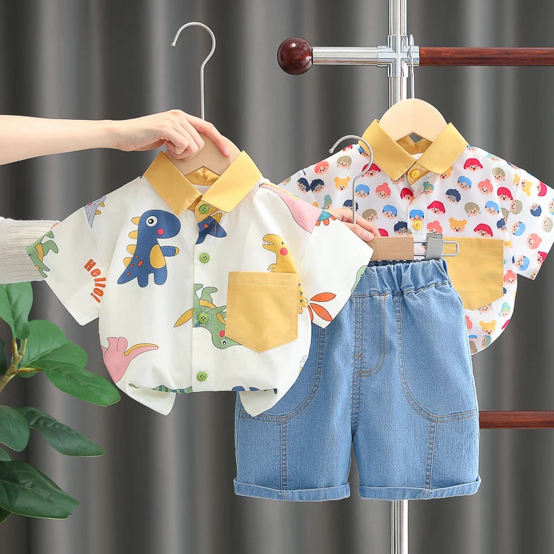 Children Boys Casual dinosaur Shirt Shorts 2Pcs/Sets New Summer Baby Clothes Suit Toddler Costume Infant Outfits Kids Tracksuits