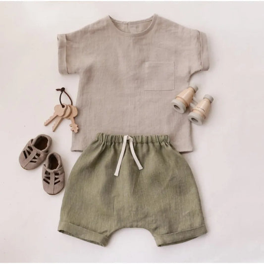 Summer Children Boy Shorts Sets Short Sleeve Linen Shirt and Half Harem Pants Suits for Kids Toddler Boys Clothing Sets