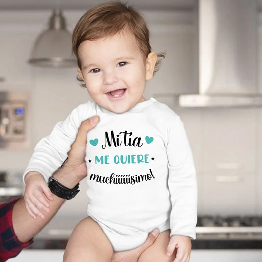 My Aunt Loves Me Very Much Print Baby Bodysuit Spanish Baby Romper Toddler Jumpsuit Girls Boys Long Sleeve Clothes Infant Romper
