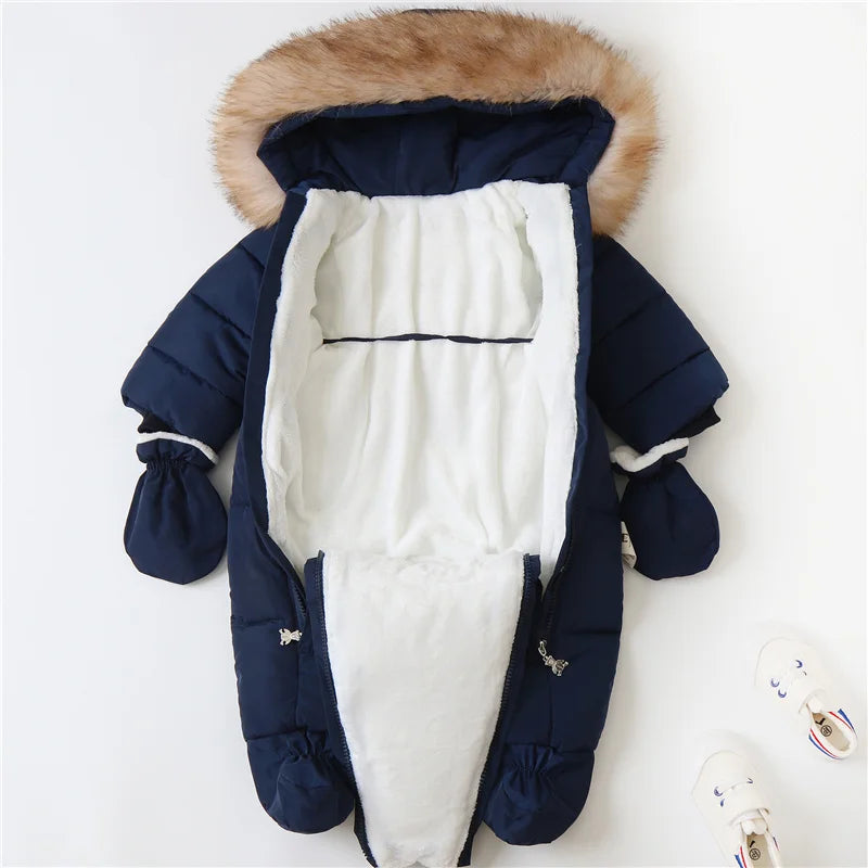 -30℃ Plus Thick Velvet Rompers Baby Padded Warm Bodysuits Clothes Winter Infant Waterproof Hooded One-Pieces Girls Boys Overalls