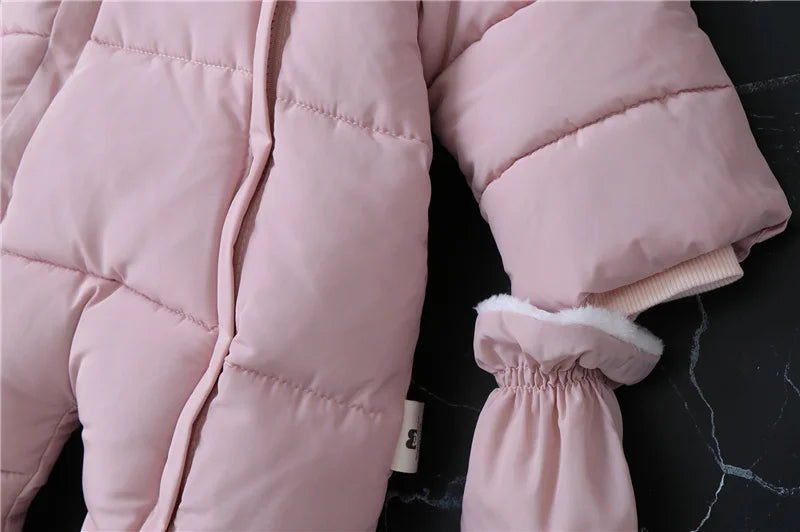 -30℃ Plus Thick Velvet Rompers Baby Padded Warm Bodysuits Clothes Winter Infant Waterproof Hooded One-Pieces Girls Boys Overalls