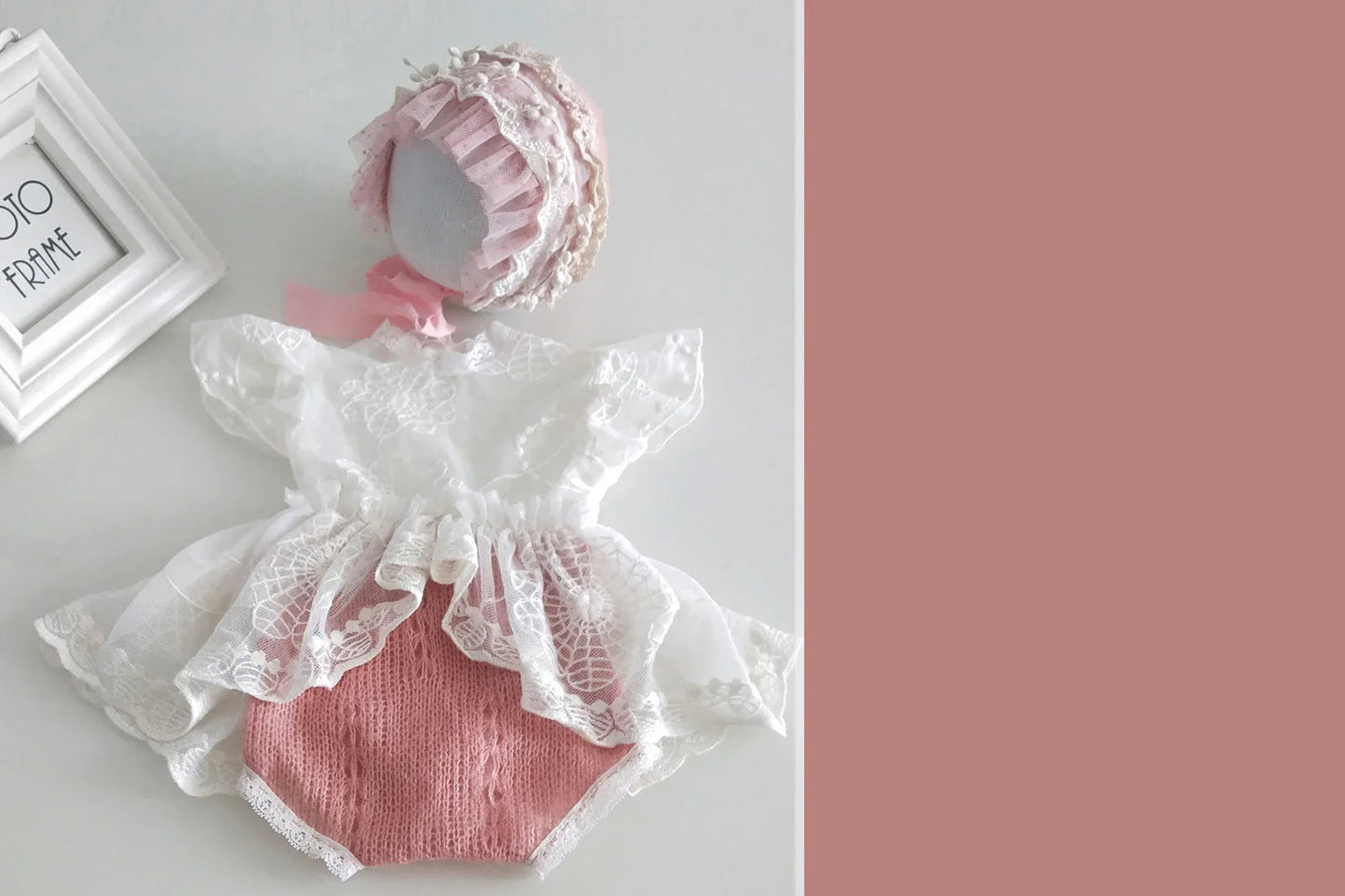 0 to 3 Months Newborn Photography Suit Baby Products Knitted Hat One Piece Dress Rompers Lace Dress Jumpsuit