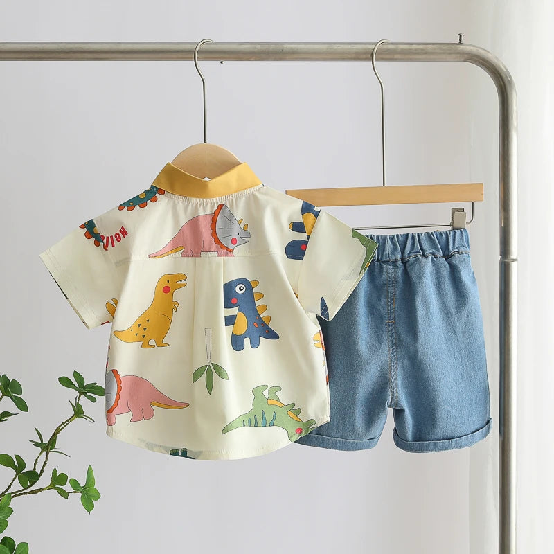 Children Boys Casual dinosaur Shirt Shorts 2Pcs/Sets New Summer Baby Clothes Suit Toddler Costume Infant Outfits Kids Tracksuits