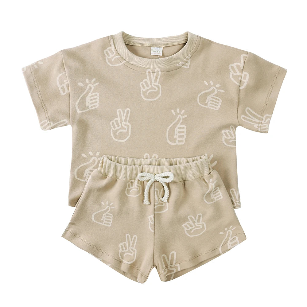 Elvesnest Kids Clothes Girls Outfit Set Cotton Linen Short Sleeve Tops Shorts Summer Baby Boy Clothes Children Clothing 1-8Years