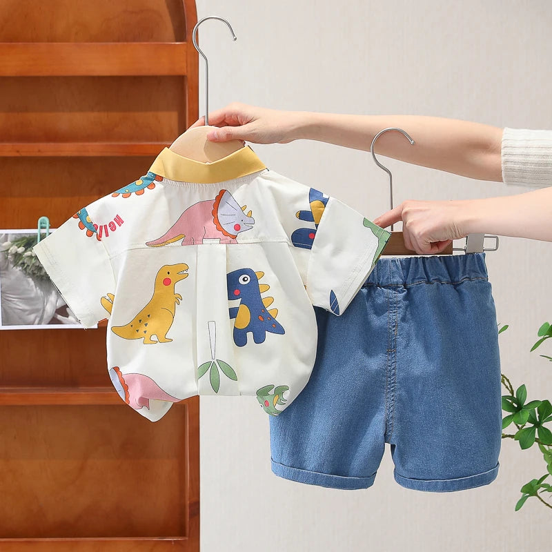 Children Boys Casual dinosaur Shirt Shorts 2Pcs/Sets New Summer Baby Clothes Suit Toddler Costume Infant Outfits Kids Tracksuits
