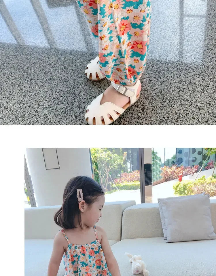 2024 Summer New baby Girls' Suits Cute Floral Vest And Anti-Mosquito Pants Children Clothing Sets Fashion Kids Outfit