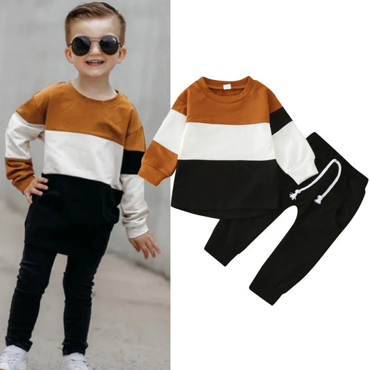 Toddler Boys Children's Set Long Sleeve ColorBlock Kids Fashion Tops Pullover+Pants Tracksuits 2 Pcs Outfits Sets 1 2 3 4 Years