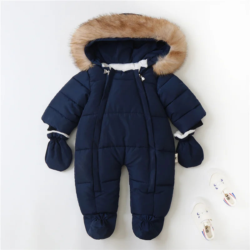 -30℃ Plus Thick Velvet Rompers Baby Padded Warm Bodysuits Clothes Winter Infant Waterproof Hooded One-Pieces Girls Boys Overalls