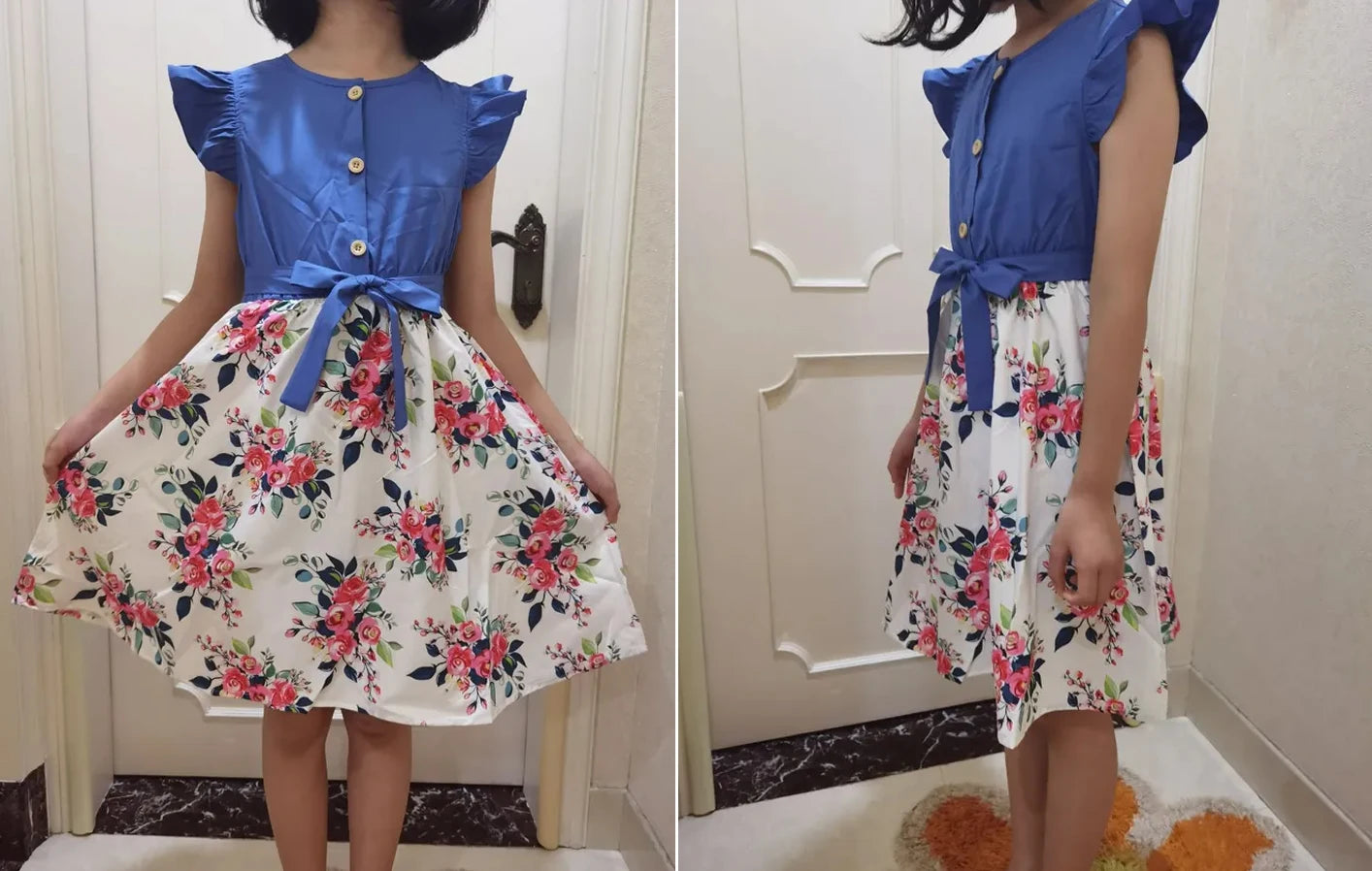 PatPat Girl Kids Dress Girl Dresses for Very Elegant Party Ruffled Floral Print Splice Belted Flutter-sleeve Dress Girl Clothing
