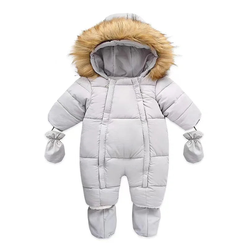 -30℃ Plus Thick Velvet Rompers Baby Padded Warm Bodysuits Clothes Winter Infant Waterproof Hooded One-Pieces Girls Boys Overalls