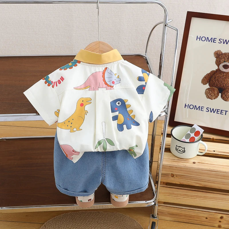 Children Boys Casual dinosaur Shirt Shorts 2Pcs/Sets New Summer Baby Clothes Suit Toddler Costume Infant Outfits Kids Tracksuits