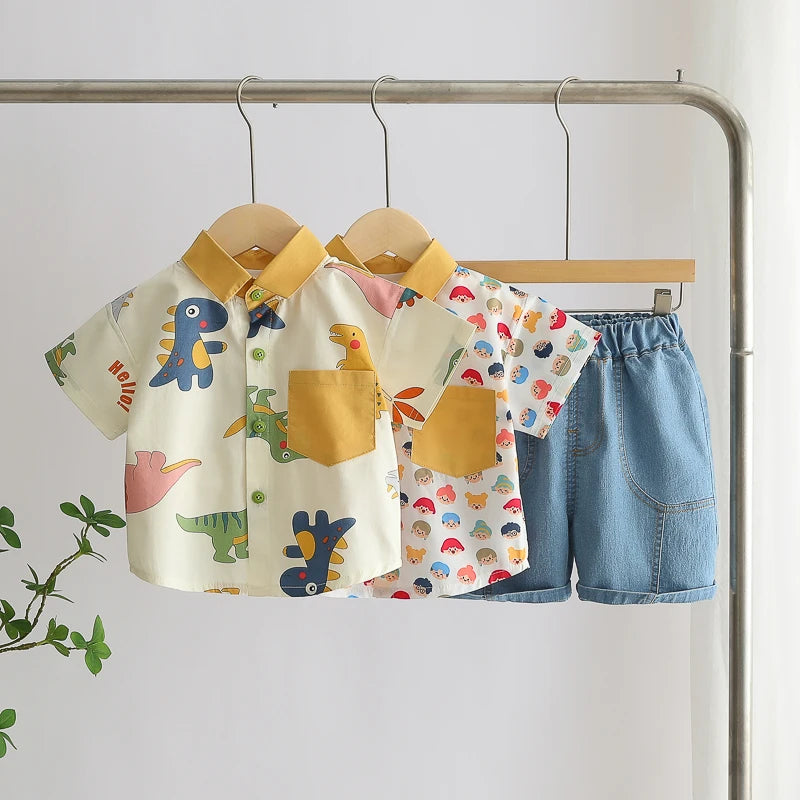 Children Boys Casual dinosaur Shirt Shorts 2Pcs/Sets New Summer Baby Clothes Suit Toddler Costume Infant Outfits Kids Tracksuits