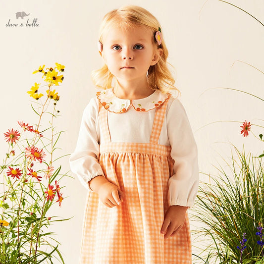 Dave Bella2-7 Years Kid Clothing Baby Girl Dress Orange Party Dresses Spring Dress Princess Dress DB1230288