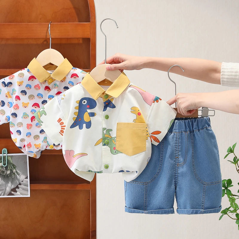 Children Boys Casual dinosaur Shirt Shorts 2Pcs/Sets New Summer Baby Clothes Suit Toddler Costume Infant Outfits Kids Tracksuits