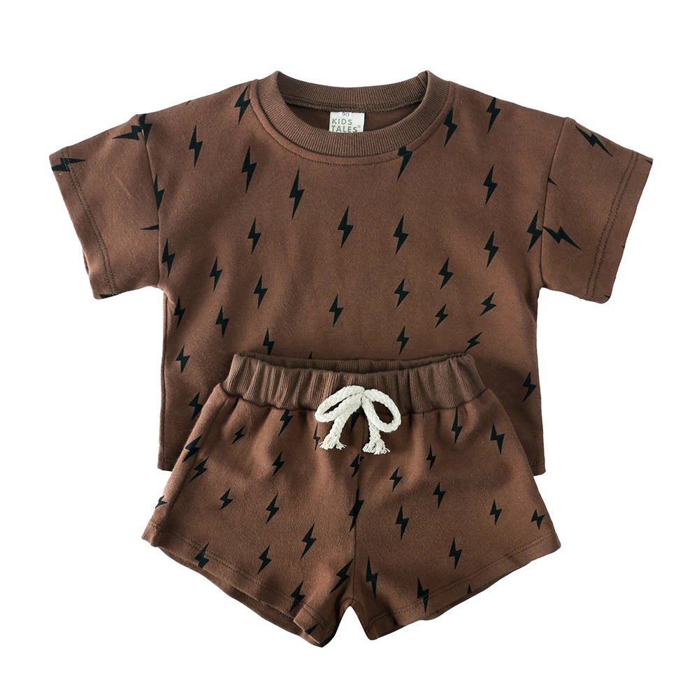 Elvesnest Kids Clothes Girls Outfit Set Cotton Linen Short Sleeve Tops Shorts Summer Baby Boy Clothes Children Clothing 1-8Years